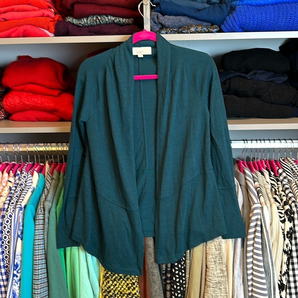 Loft green long sleeve open front cardigan size XS
